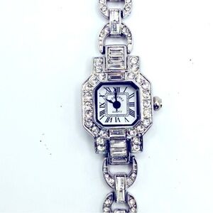 Adrienne Crystal Bracelet Watch Silver Rhinestone Bling EUC New Battery
